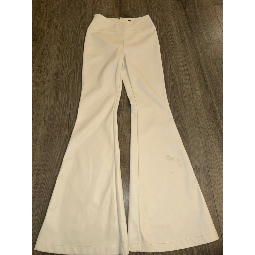 Free People Vegan Leather Flare Pants Off-White Bell Bottoms High Rise Size 26